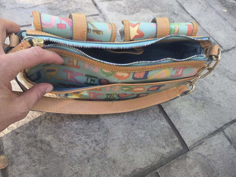 Vintage Y2K Dooney & Bourke "IT" Multicolored Monogram Banana Shoulder Bag Purse - Picture 14 of 16